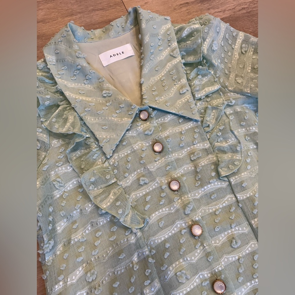 Adele Light Green Ruffled Button-Front Women's Dr… - image 2